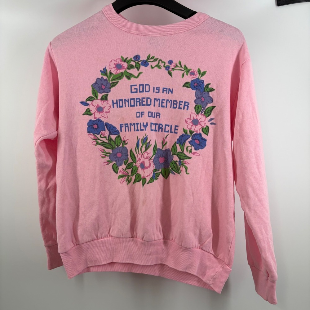 80s Kitschy Pink Religious Graphic Sweatshirt Retro Cottagecore Pullover